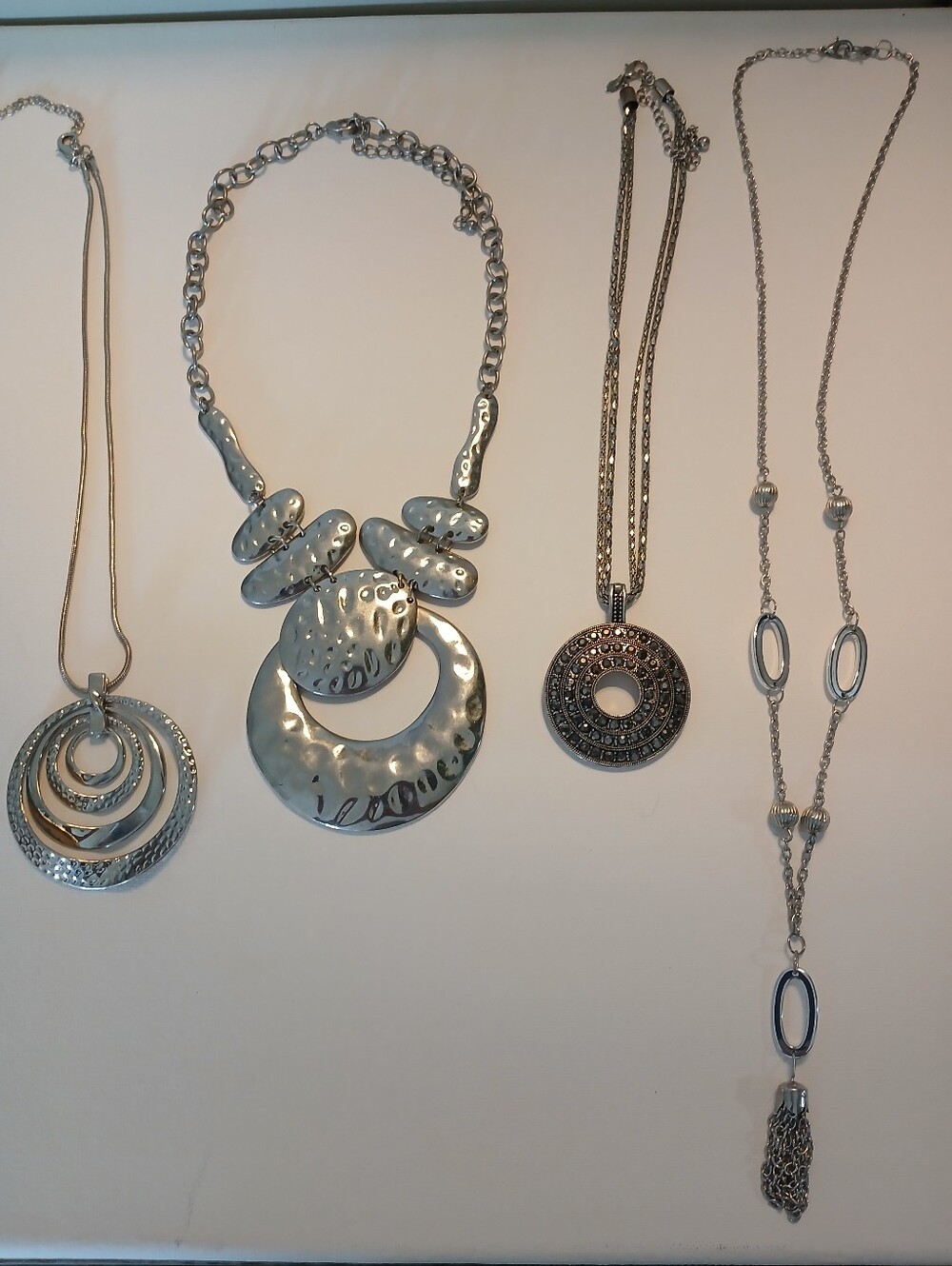 Lot Of 4 Silver-Tone Statement Necklaces